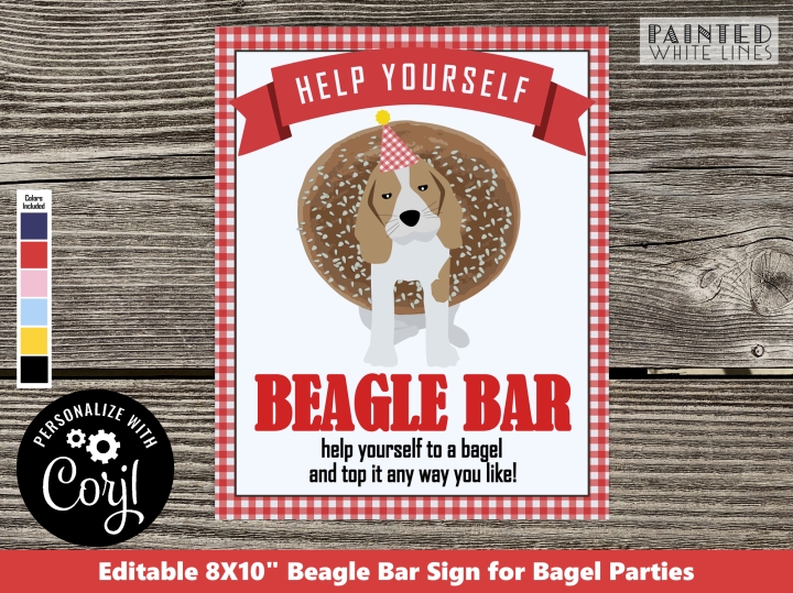 Beagle Bagel Bar Sign Editable Printable