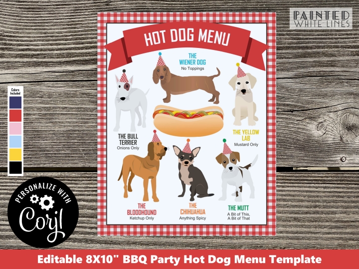 Hot Dog Menu Sign Editable Printable