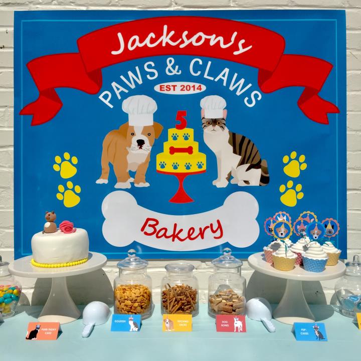 Personalized Puppy Dog and Kitty Cat Party Backdrop Blue