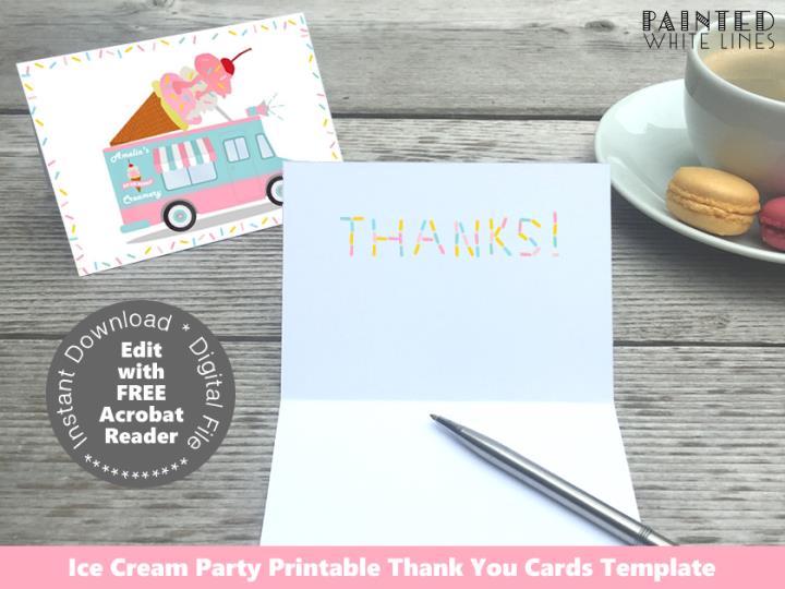 Ice Cream Party Thank You Cards Template