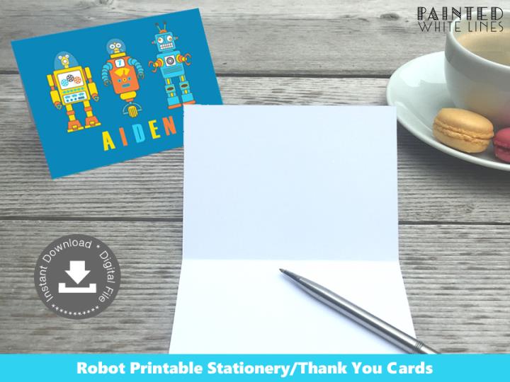 Robot Party Printables Thank You Cards / Stationery Template
