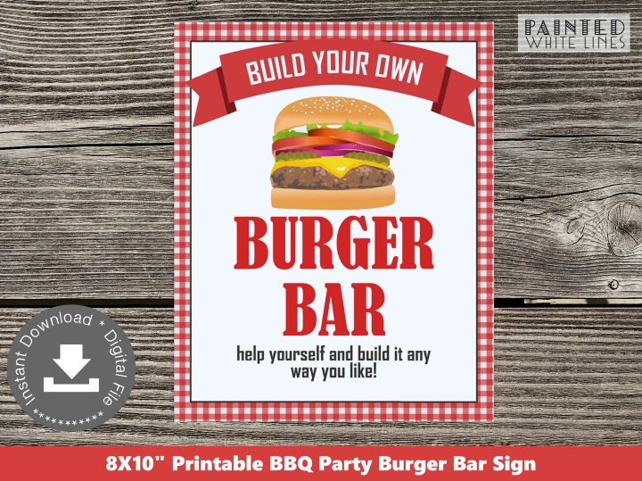 Burger Bar Signage BBQ Party Printable