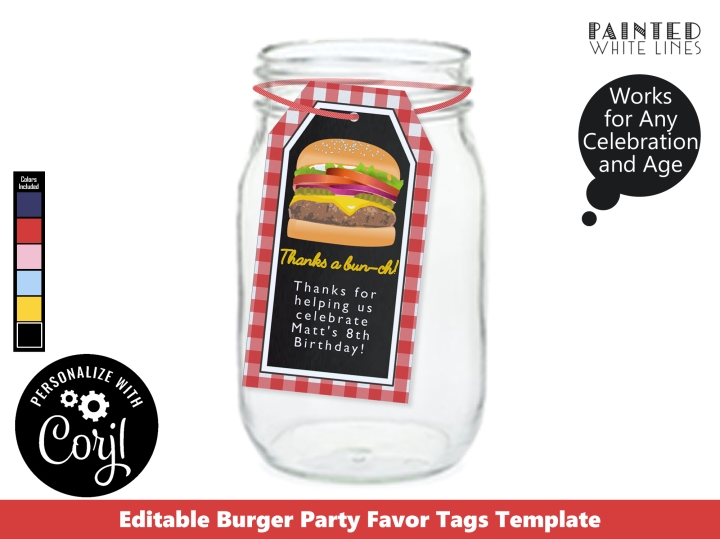 Burger Party Favor Tag Template 