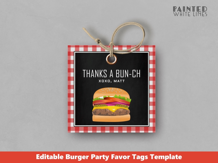 Burger Party Favor Tag Template 