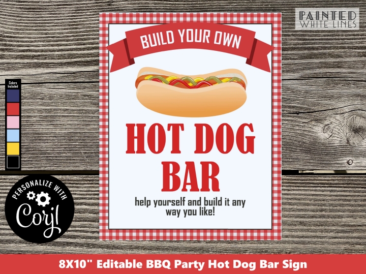 Editable Hot Dog Bar Signage BBQ Party Printable