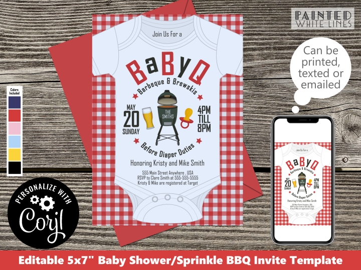 BaByQ invite bbq shower invitation