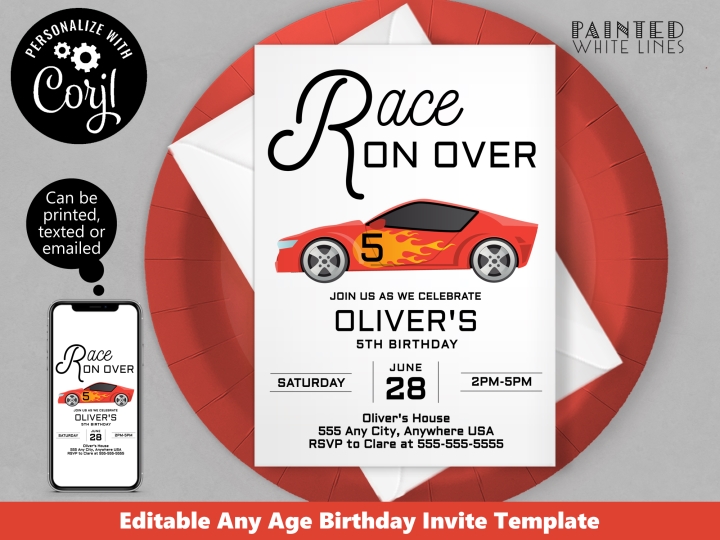 Racecar Invitation Any Age Birthday 