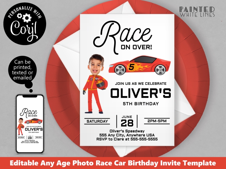 Race Car Photo Invitation Any Age 
