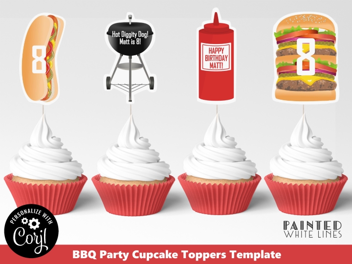 BBQ Party Cupcake Toppers and Wrappers