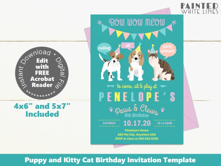 Adopt a Pet Birthday Party Invitation Template