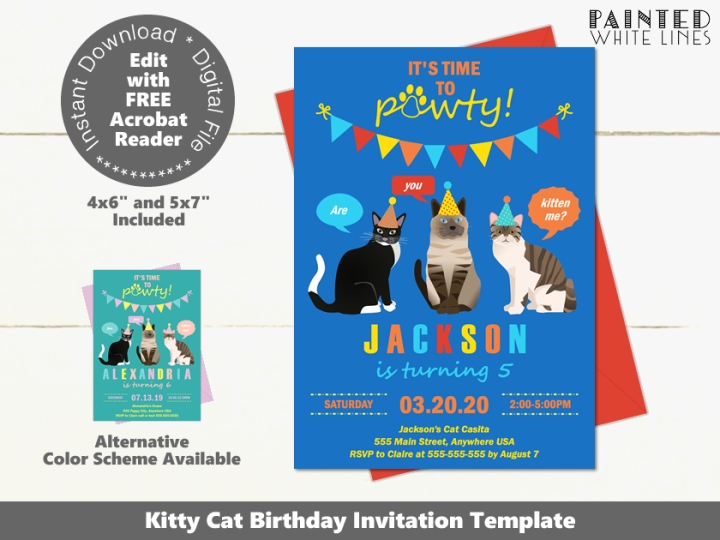 Cat Birthday Invitation Template