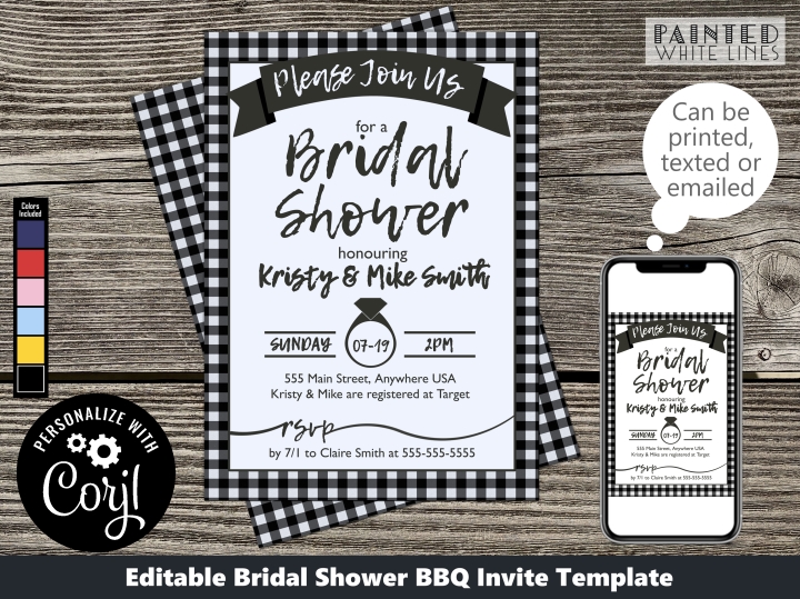 Printable Black and White Check Bridal Shower Invitation