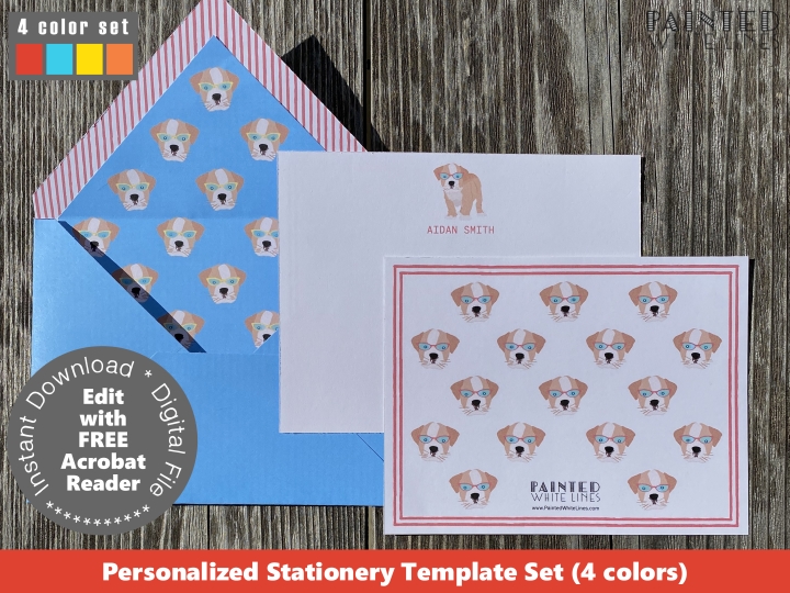 Kids Puppy Dog Stationery Set Primary Colors Editable Template
