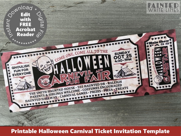 Printable Haunted Carnevil Ticket Halloween Invitation Template