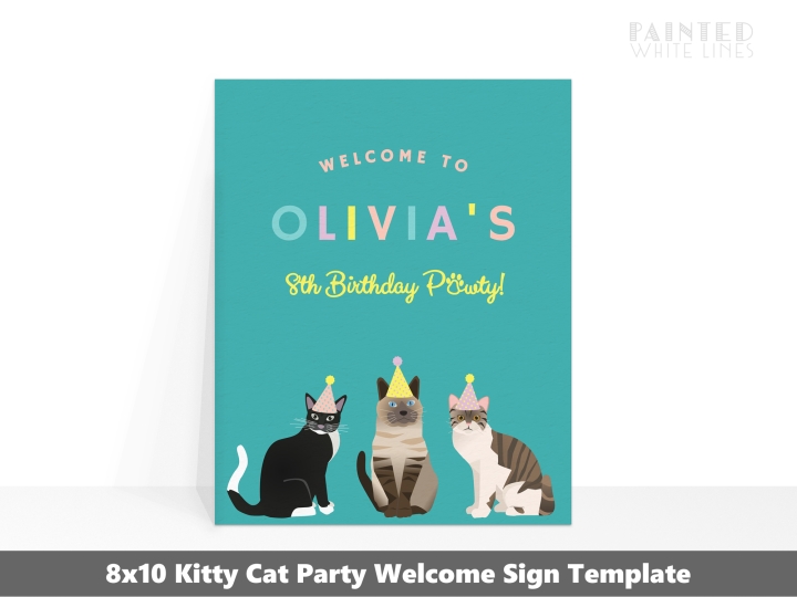Cat Party Signs Cat Welcome Sign 8x10 