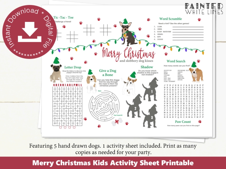 Dog Christmas Printable Activity Sheet