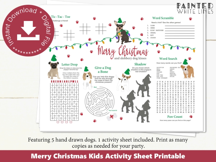 PRINTABLE PARTY SUPPLIES Christmas Pawty PAINTED WHITE LINES