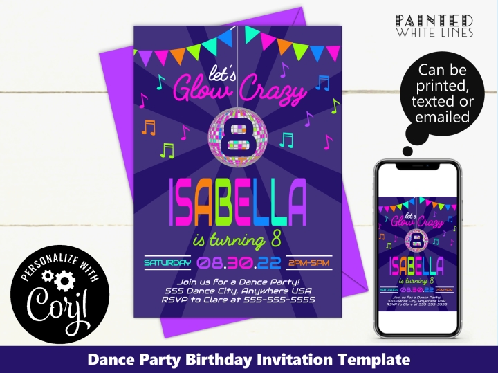Girls Dance Party Birthday Invitation