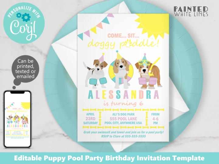 Puppy Pool Party Invitation Template 