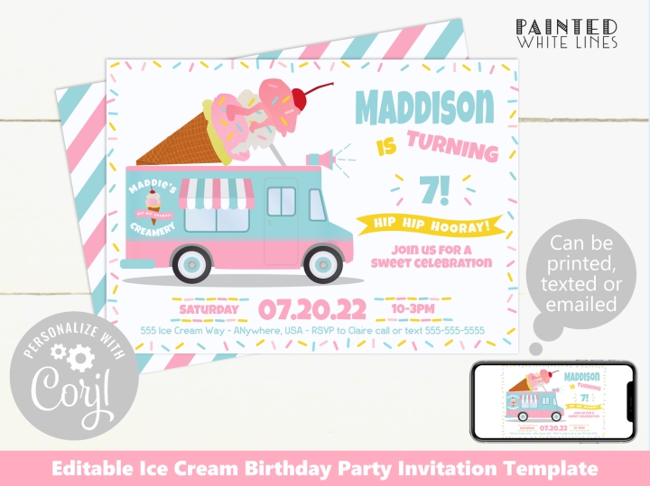 Ice Cream Invitation Editable Template