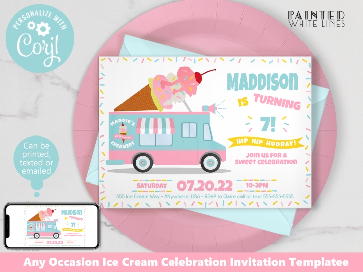 Ice Cream Invitation Editable Template