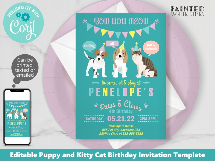 Adopt a Pet Birthday Party Invitation Template