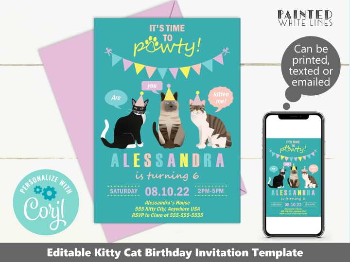 Cat Birthday Invitation Template