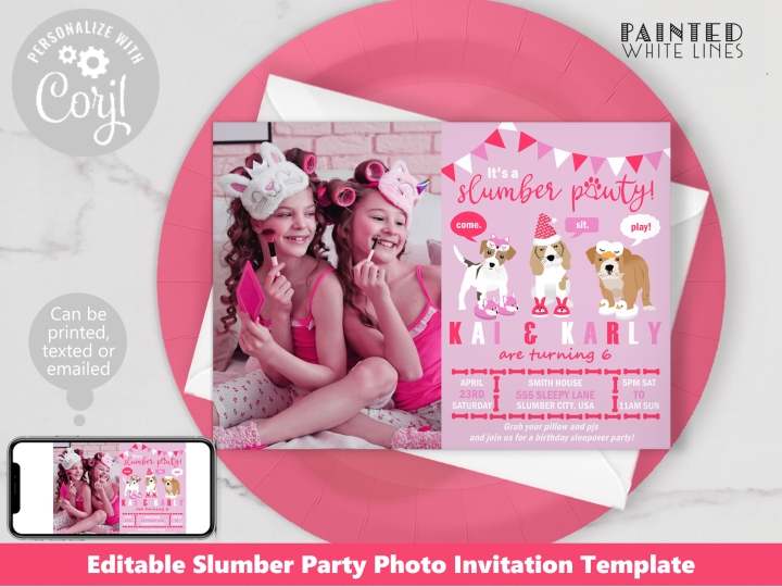 Pink Puppy Party Photo Invitation Template