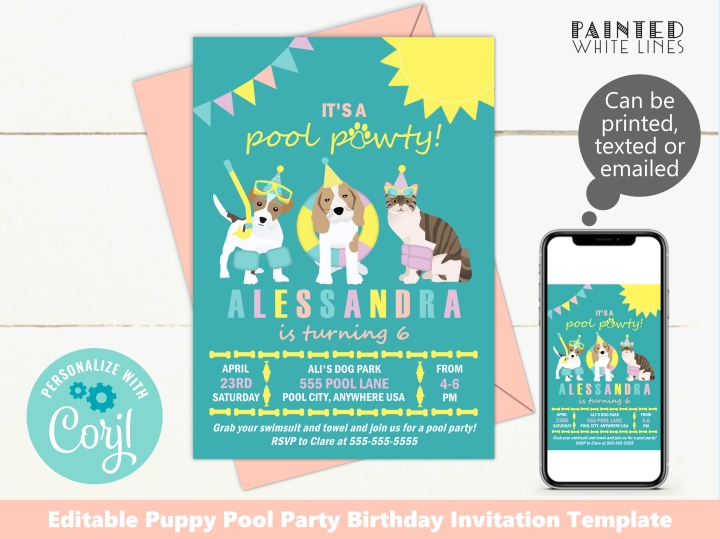 Pool Pawty Pool Party Invitation