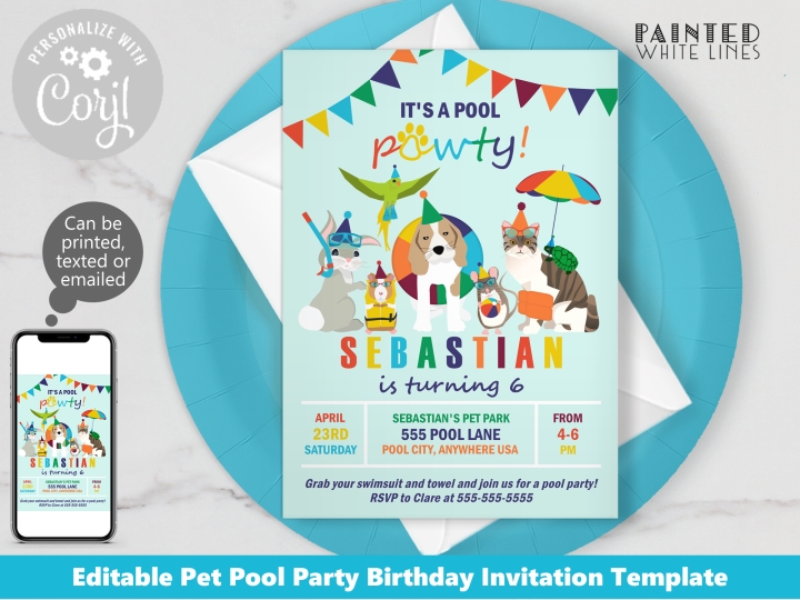 Pet Themed Pool Party Invitation 