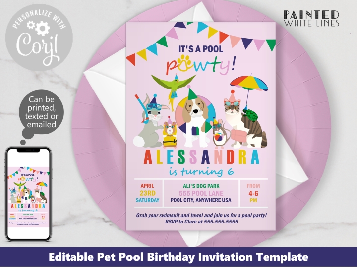 Pet Pool Party Invitation Template 