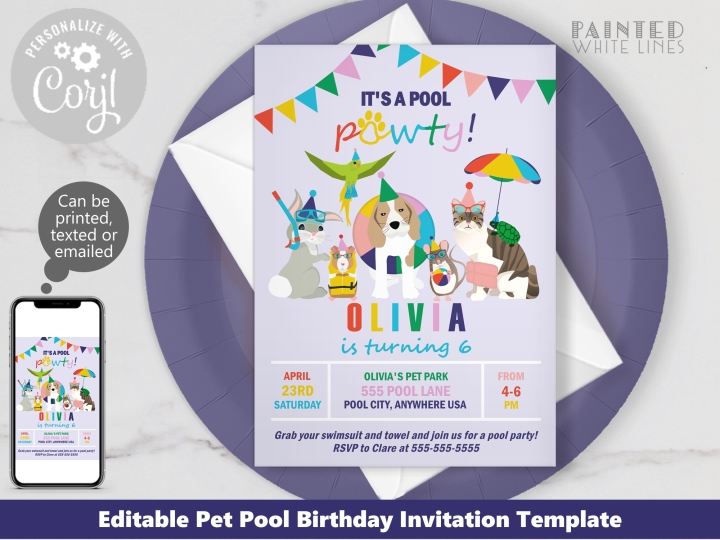 Pet Pool Party Invitation Template 