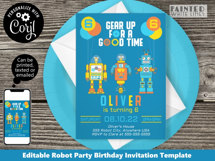 Robot Birthday Invitation Printable Template
