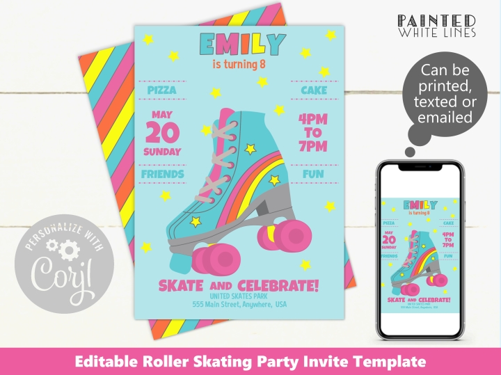 Printable Roller Skating Party Invitation