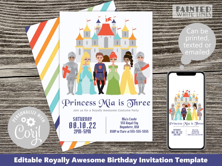 Royally Awesome Princess Knight Party Invite Template
