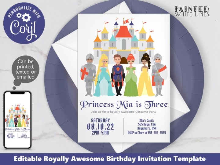 Royally Awesome Princess Knight Party Invite Template