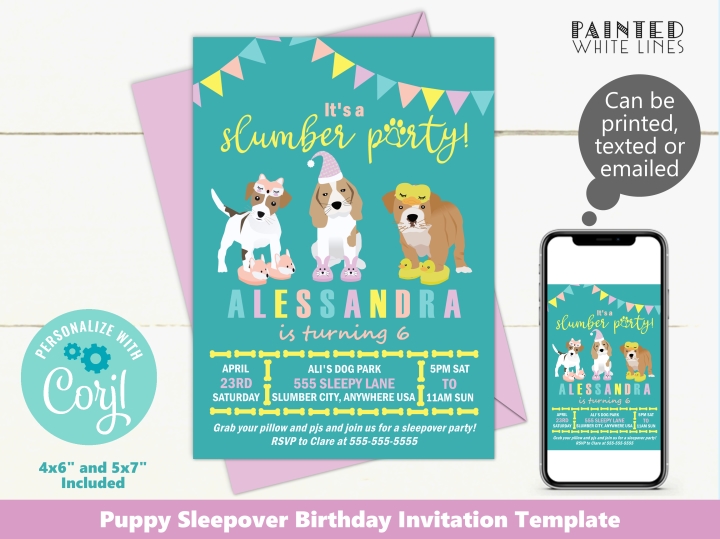 Printable Puppy Sleepover Party Invitation Template