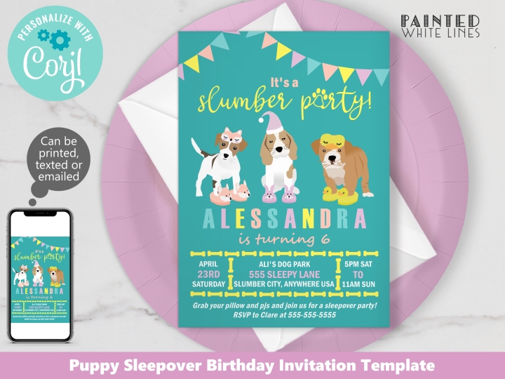 Printable Puppy Sleepover Party Invitation Template