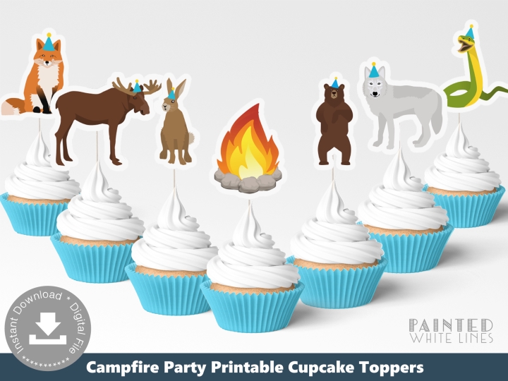 Birthday Campfire Party Cupcake Tops