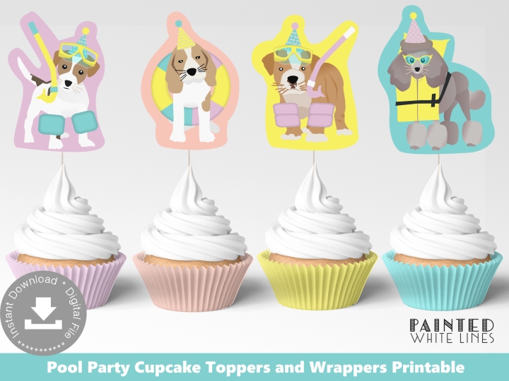 Pool Party Cupcake Toppers Wrappers 