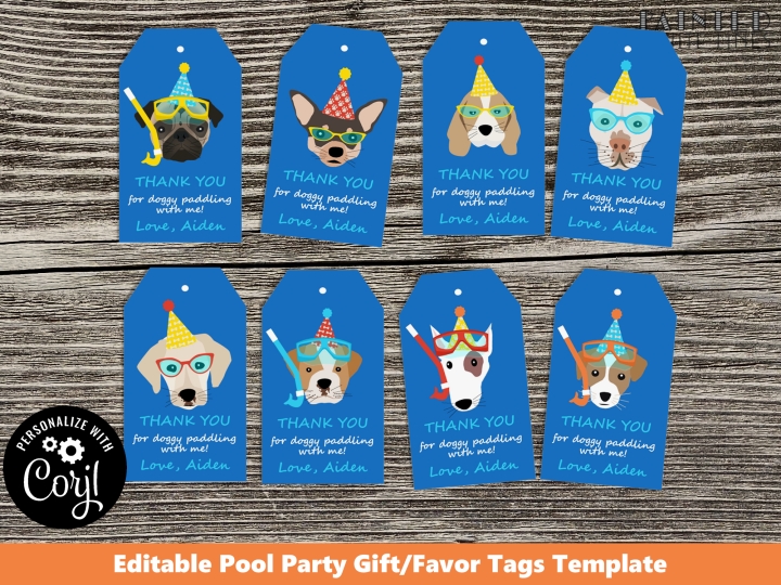 Pool Party Editable Favor Tags