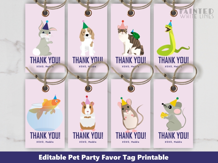 Pet Party Favor Tags Editable Printable