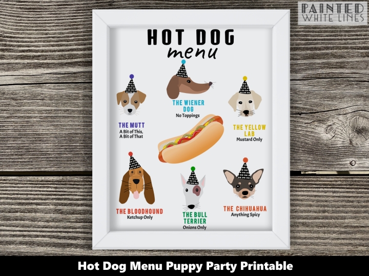 Printable Hot Dog Party Menu Sign Puppy
