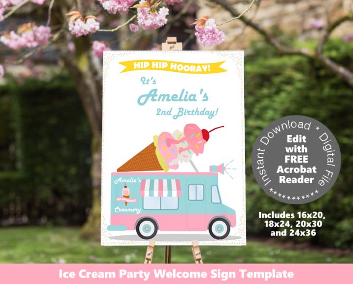 Ice Cream Party Welcome Sign Poster Sizes