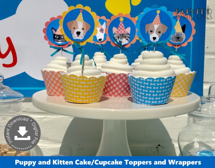 Printable Puppy and Kitty Cat Cupcake Toppers Wrappers