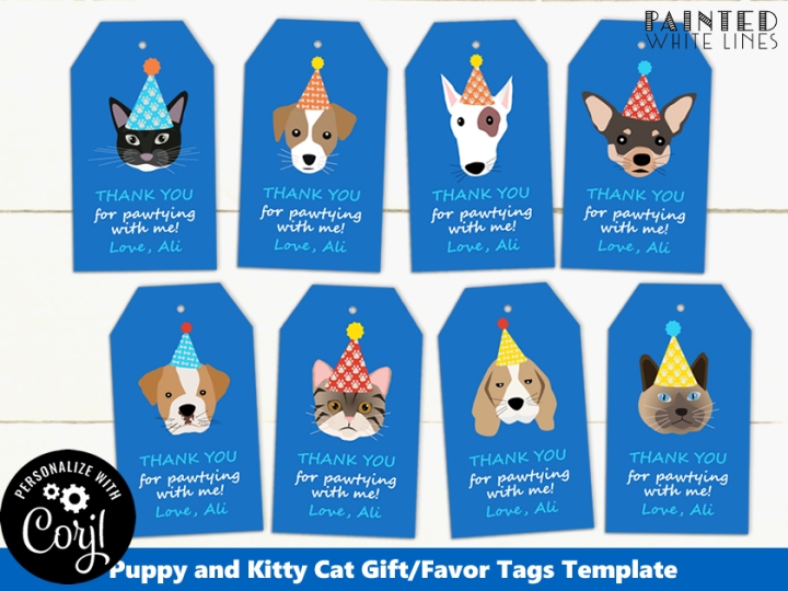 Cat and Dog Editable Favor Tags Template