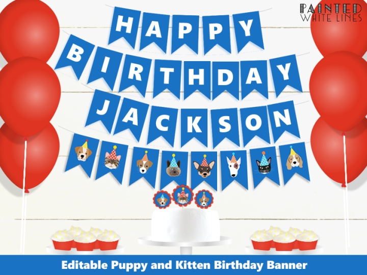 Puppy Dog and Kitty Cat Birthday Party Banner