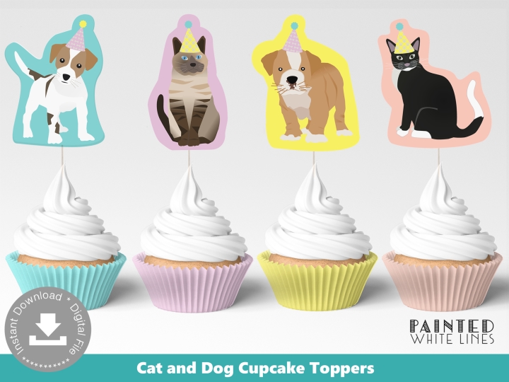 Printable Dog and Cat Cupcake Toppers Wrappers