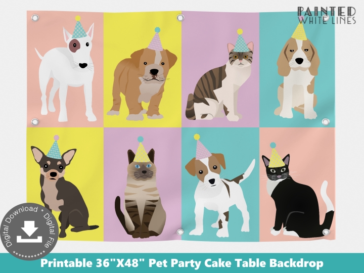 Digital Pet Party Theme Cake Table Backdrop