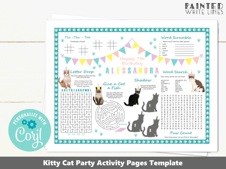 Kitty Cat Birthday Activity Sheet